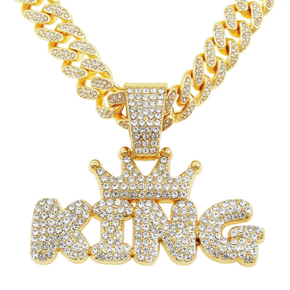 King Letter Pendant Necklace: European & American Hip-Hop Style, Glossy Cuban Chain for Men