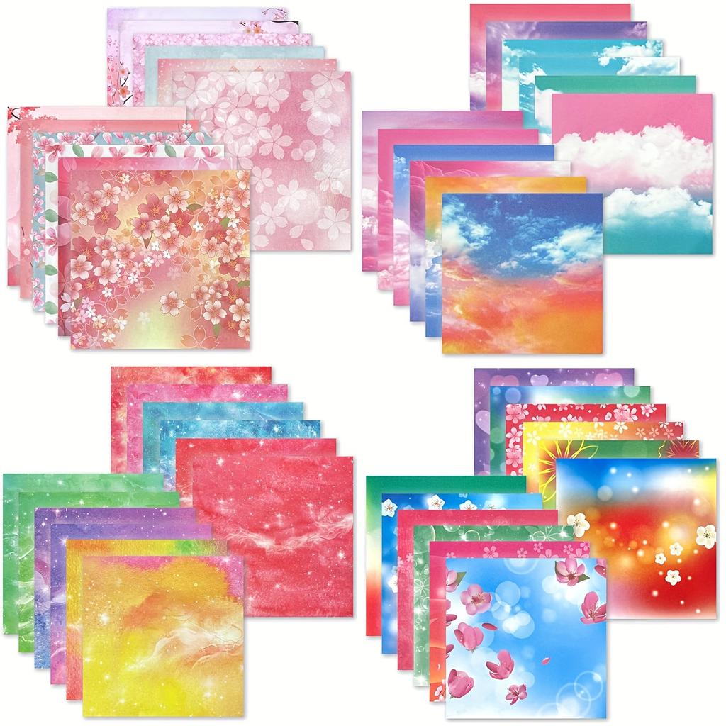 200pcs 15*15cm/5.9*5.9in Handmade Origami Set 4 Styles 12 Vibrant Colours for Each Style Double Sided Printing Traditional Patterns Square Suitable
