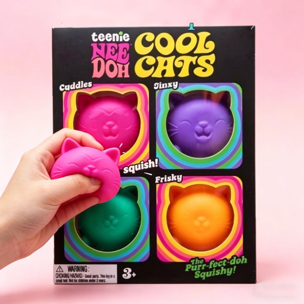 Needoh Cute Cat Maltose Squishy Toys Slow Rise Stress Relief Ball Sensory Fidget Toys For Adult Kids Anti-Anxiety Sensory Toys