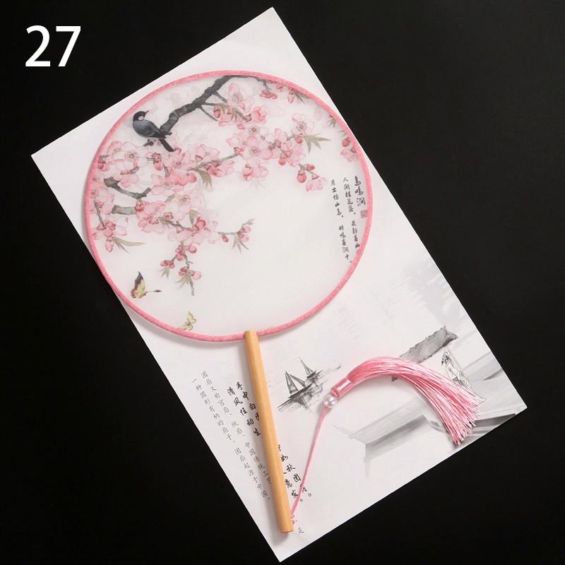 1шт классические печатные кисточки с длинной ручкой круглые веера круглый свадебный веер