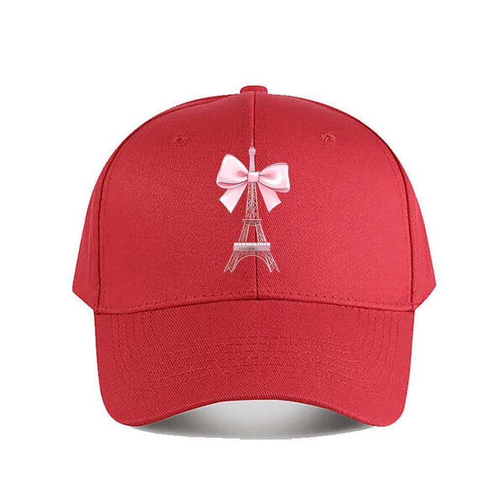 Eiffel Tower Pink Bow Embroidered Cotton Baseball Cap Baseball Cap Fashion Unisex Sunhat Womens Outdoor Sports Snapback Cap