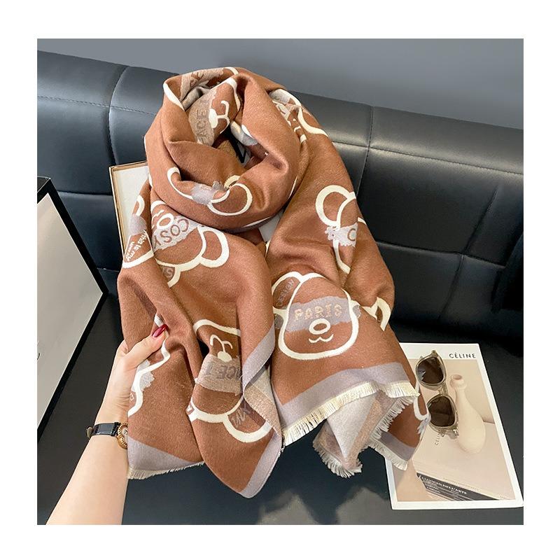 Autumn and Winter Imitation Cashmere Warm Thickened Scarf Bear Pattern Frame Short Beard Scarf Shawl Dual-purpose
