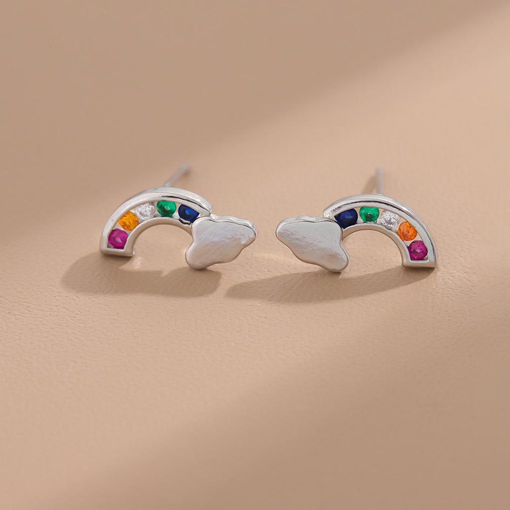 Colorful Rainbow Cloud Diamond Stud Earrings for Women