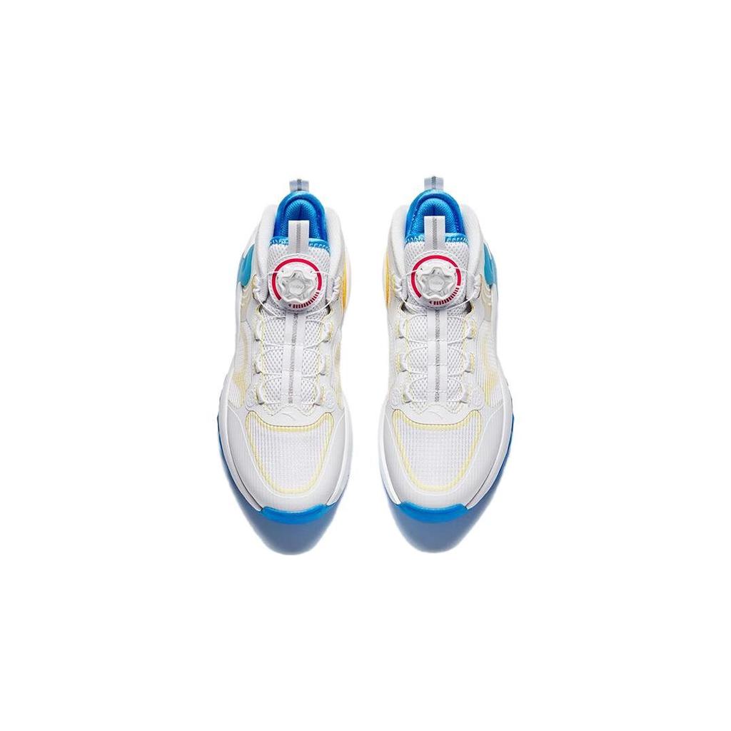 Anta Kids Round Head Knob Shock Absorbing Wear Resistant Mid Top Basketball Shoes Kids Basketball Shoes White Blue Yellow A312331111-1