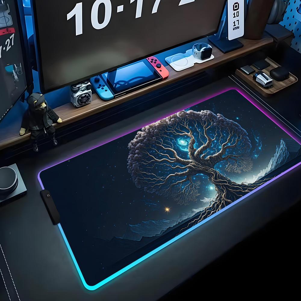 Коврик для мыши Древо Жизни RGB Игровой коврик для мыши Большой светодиодный коврик Настольный коврик для ПК Светящийся коврик для мыши Большие коврики для клавиатуры Настольный ковер с подсветкой