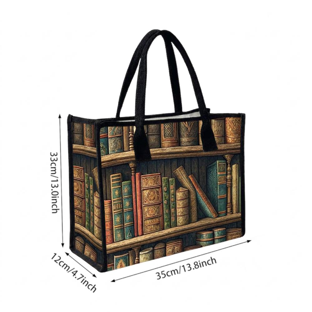 Vintage Library Books Print Tote Bag Casual Large Capacity Daily Carry Handbag for Women