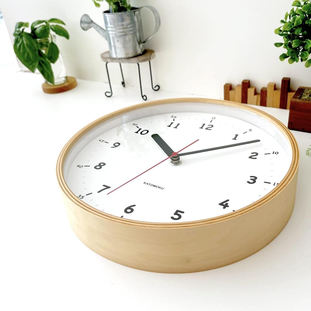 KATOMOKU Plywood Clock 10 km-76NA Wall Clock First Clock Continuous Second Hand Diameter 25.2cm (quartz Clock)