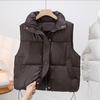 Winter Women Vest Coat Thickened Padded Button Closure Stand-up Collar Drawstring Hem Sleeveless Solid Color Winproof Heat Retention Outdoor Down Coat