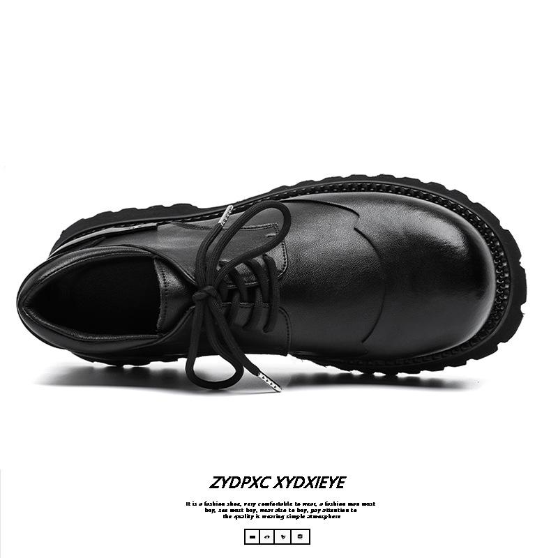 Туфли Дерби мужские с толстой подошвой и завышенной талией, черные, с низким верхом, повседневные, в британском стиле, кожаные 66689-B