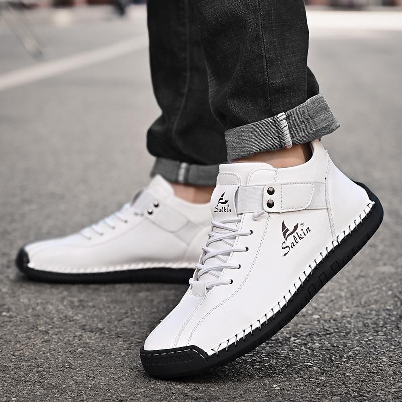 New 2025 Handmade Leather Men Boots Man Breathable Casual Leather Shoes Design Sneakers Men Ankle Boots Breathable Outdoor Boats