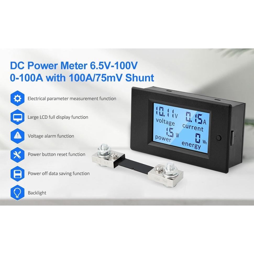 Цифровой амперметр вольтметр постоянного тока 6,5 В-100 В 100 А 50 А 20 А мультиметр измеритель мощности ЖК-дисплей вольт ватт измеритель мощности энергии с шунтом 100 А/75 мВ