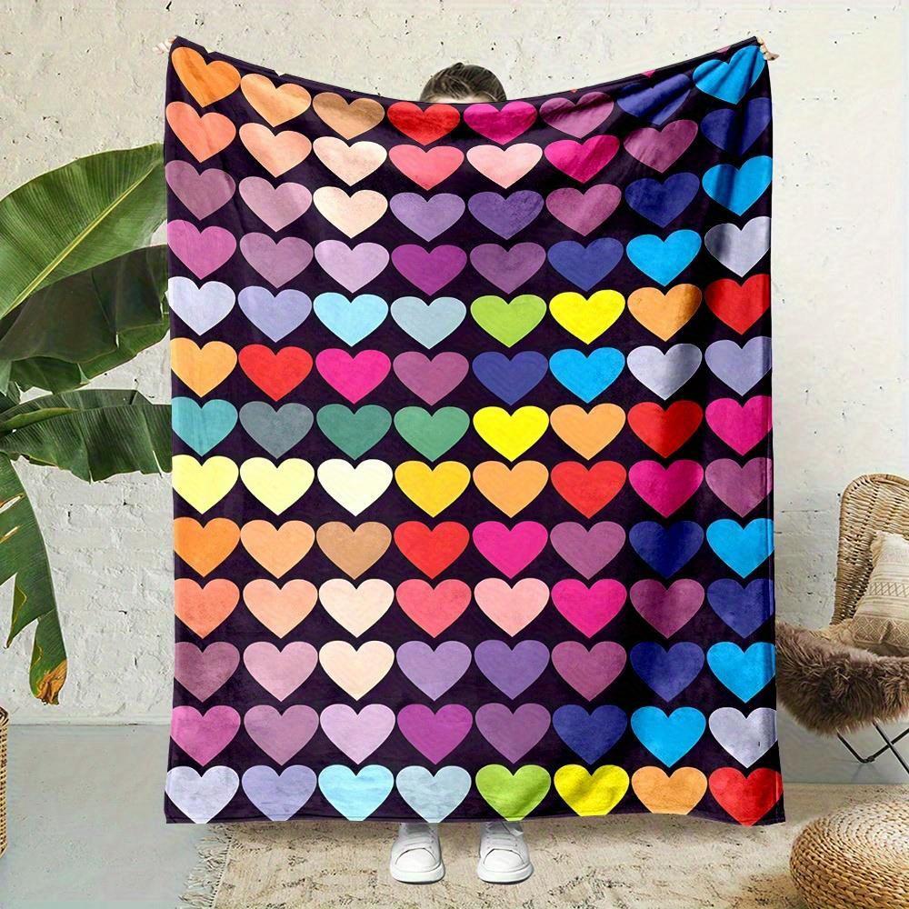 vibrant heartshaped pattern Flannel printed blanket suitable for all seasons suitable for living room office sofa and travel