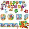 Cartoon Colorful Squares Theme Birthday Party Decorations Rainbow Characters Party Supplie Plates Tablecloth Banners Baby Shower