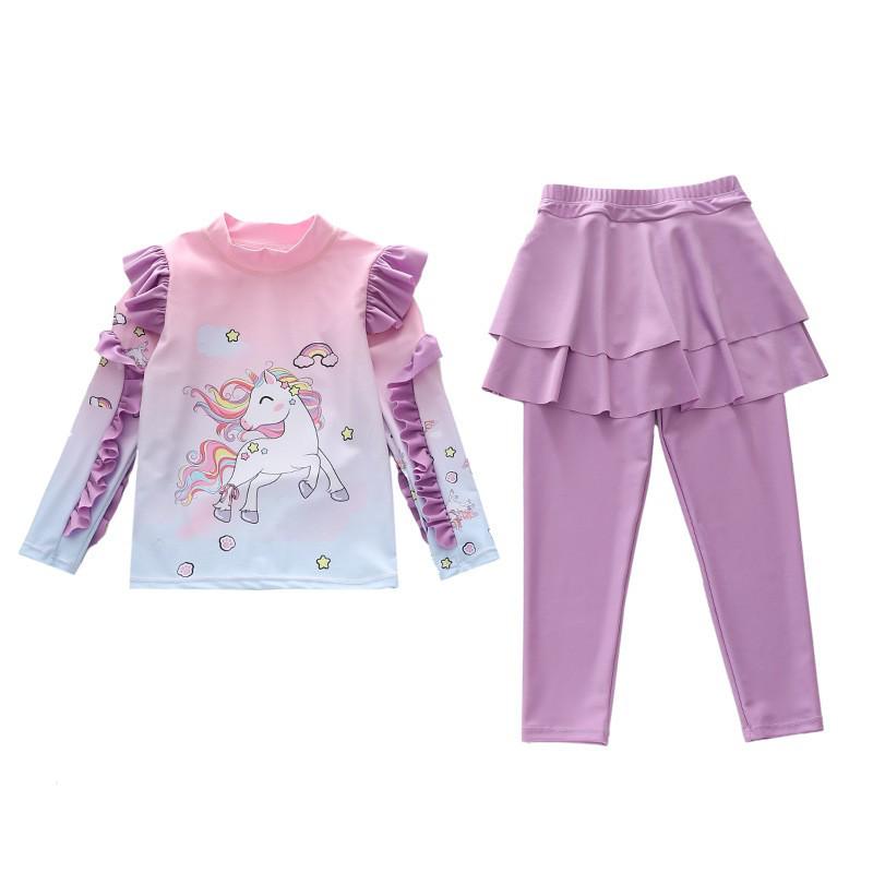 2026 Girls' Mermaid Two-Piece Long Sleeve Swimsuit for Kids, CPC Certified