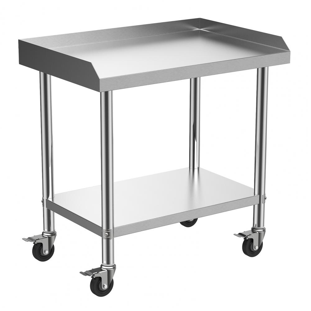 Stainless Steel Grill Stand Table 36x24" 2-Tiers With 3-Sided Baffle & Detachable Wheels For Hotel Restaurant Commercial
