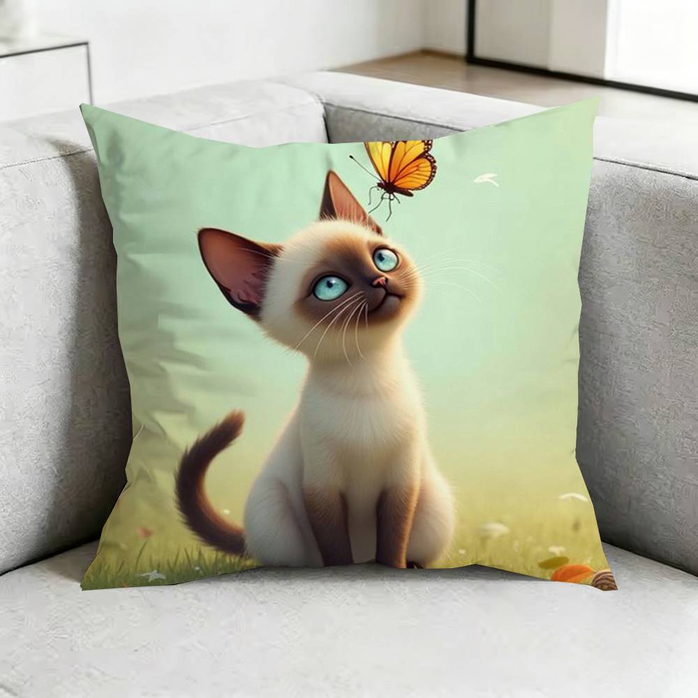 Cute SiameseE CCat Square DoubleSided printed Pillow Case Bedroom Bedside Pillow Sofa Cushion Cover Gift
