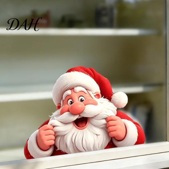 Holiday Glass Clings Peeking Santa Claus Static Window Cling, 3D Effect Christmas Gift for Home Sticker, Reusable Decal Decor Indoor Outdoor