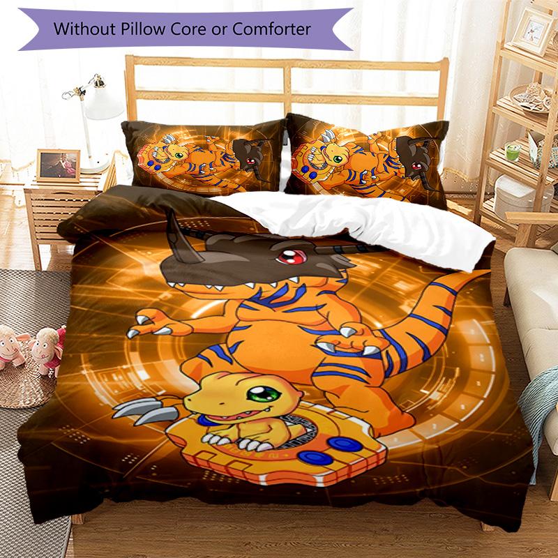 3pcs Digimon Design Cover Set - HD Printed Bedding with 1 Cover and 2 Pillowcases - Perfect for Home and Dorm Decor