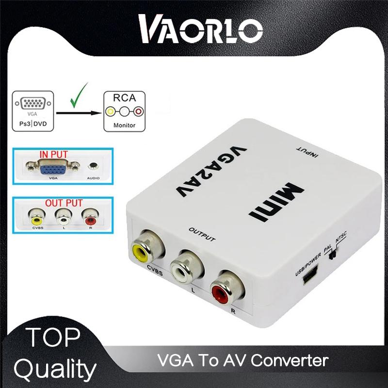 VAORLO VGA to AV Mini Converter Scaler Adapter Поддержка 1080P VGA2AV Converter PC to TV HD Computer to TV