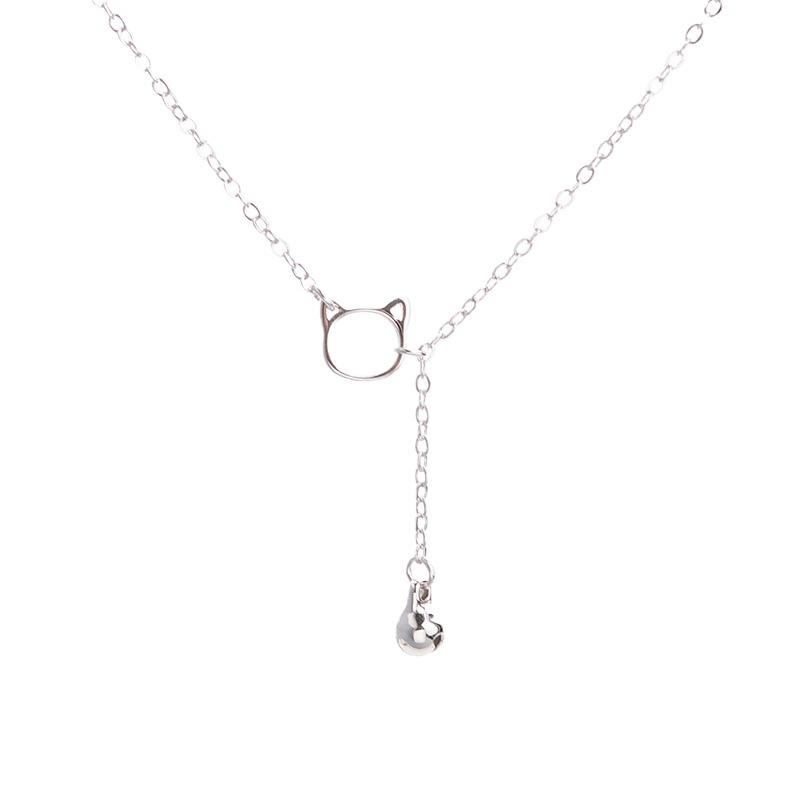Simple Design Cat Necklace Female Personality Small Fresh Cute Student Bell Pendant Collarbone Chain Tide