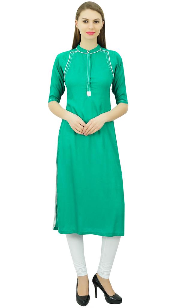 Phagun Mandarin Collar Kurti For Womens Ethnic India Tunic Top Ladies Rayon