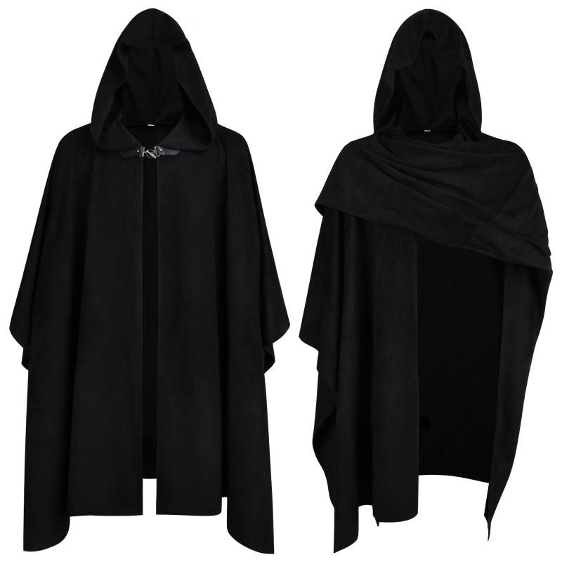 Medieval Mens Hooded Cloak Renaissance Cosplay Halloween Party Costume