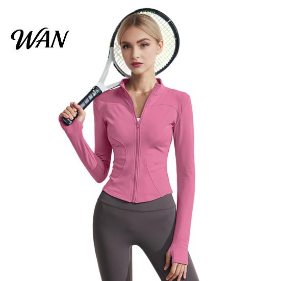 Thumb Hole Sleeves Yoga Top Women Long Sleeve Workout Tops Quick Dry Full Zip Crop Athletic Slim Sweat-wicking Wear Fit Shirts Sportwear with