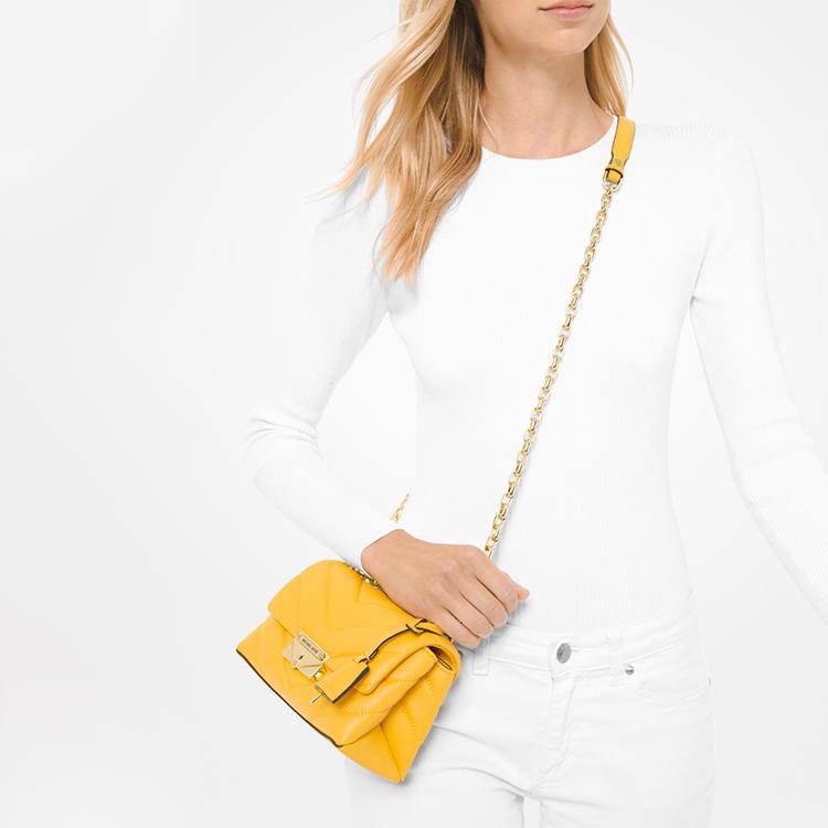 Michael Kors Mk Cece Золотая Пряжка Цепочка Однотонный Клапан Коммутерская Сумка на Плечо Crossbody из Кожи Ягненка Мини Женские сумки Конфетно-Желтый 32T9G0EC1L-SUNFLOWER
