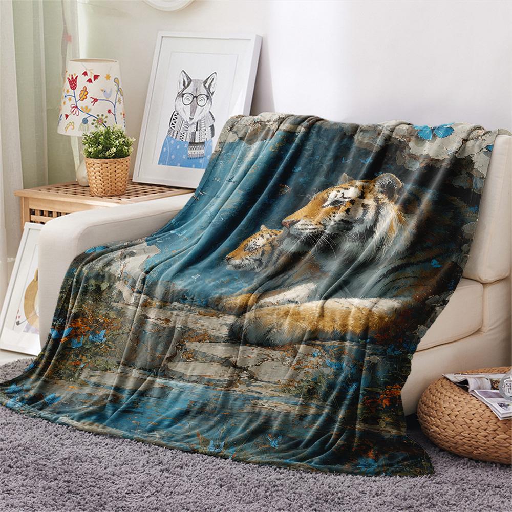 Two Animals on the Wall Print Flannel Blanket, High quality Comfortable for All Seasons, Home Decor, Warmth and Comfort