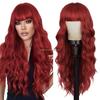 Hot Sales 26Inch Brown Mixed Blonde Wigs with Bangs for Women Wavy Curly Hair Heat Resistant Synthetic Fiber Wigs Women Hair