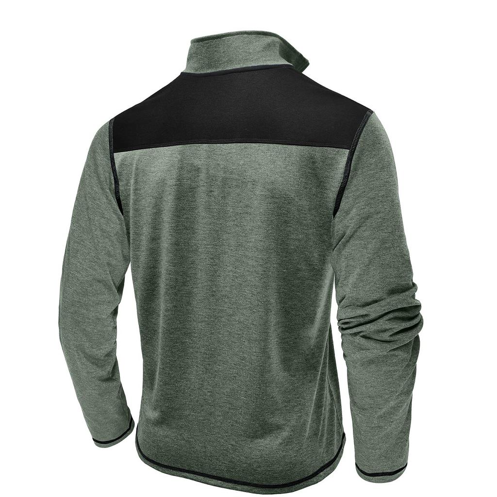 Мужские топы с воротником-стойкой, длинными рукавами, футболки контрастных цветов, свитшоты с застежкой-молнией и нагрудным карманом, повседневная спортивная одежда на осень и весну