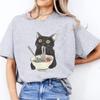 Noodle Cat Женские футболки Смешные Ramen Черная футболка с кошкой Женская одежда Обычные топы с коротким рукавом Женская мода Футболки с мультяшной графикой Женские