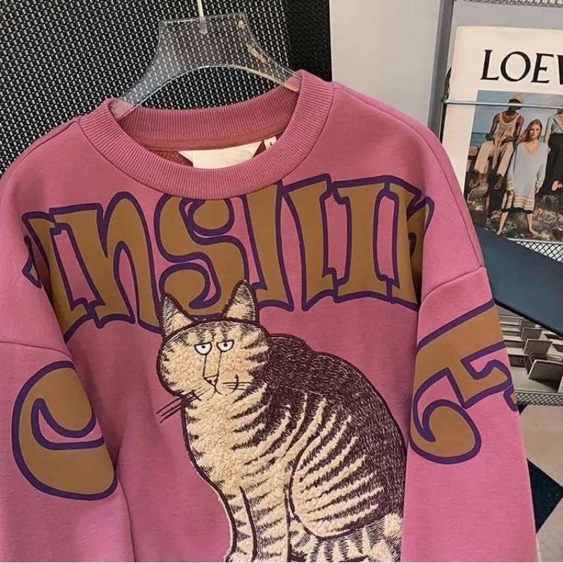 Женский свитшот Хлопок Оверсайз Флис Утепленный Свободный Круглый вырез Повседневный Пуловер Длинный рукав Зимний Свитшот Топ