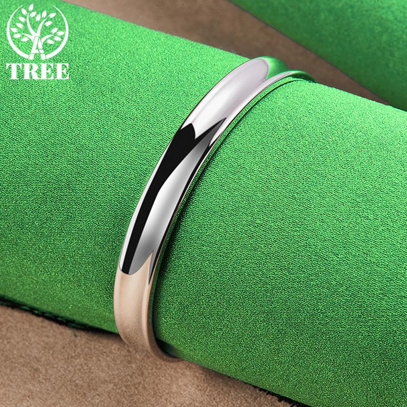 New Style 925 Sterling Silver Smooth Round Opening Adjustable Bangle Women's Birthday Party Gift Simple Jewelry Accessories
