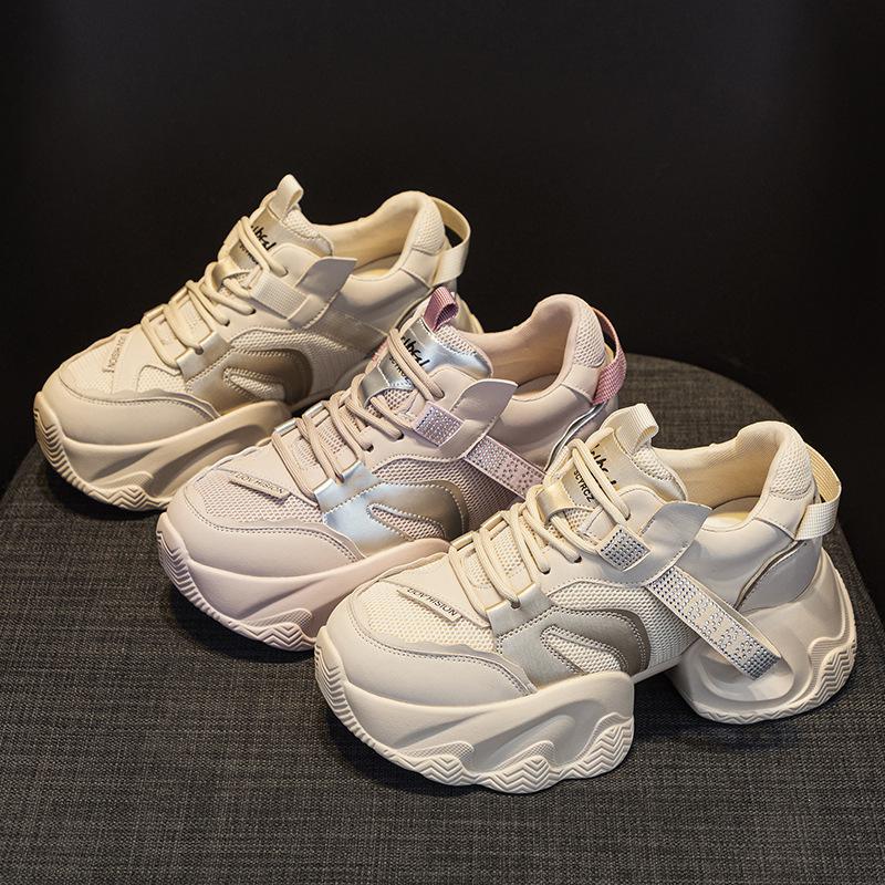 Thick-soled Transparent Mesh and Double-layer Mesh Heightening Dad Shoes 2025 New Casual Versatile Fashion Style Small Women's Shoes