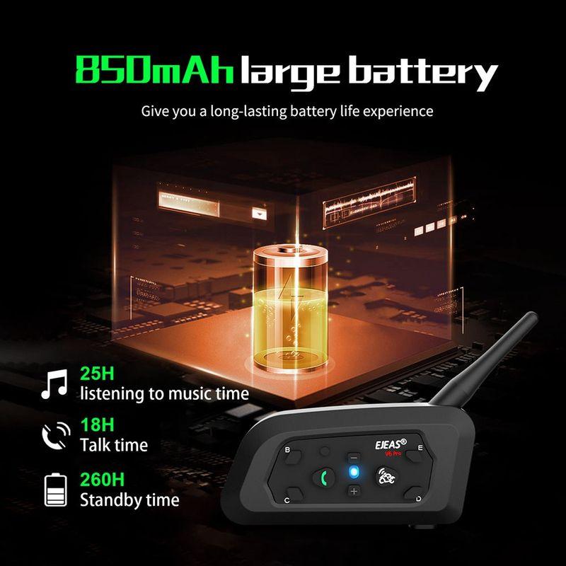 EJEAS V6 PRO+/ plus Motorcycle Intercom Helmet Bluetooth Headset 6 Riders 800m Communicator Waterproof Music Player Interphone