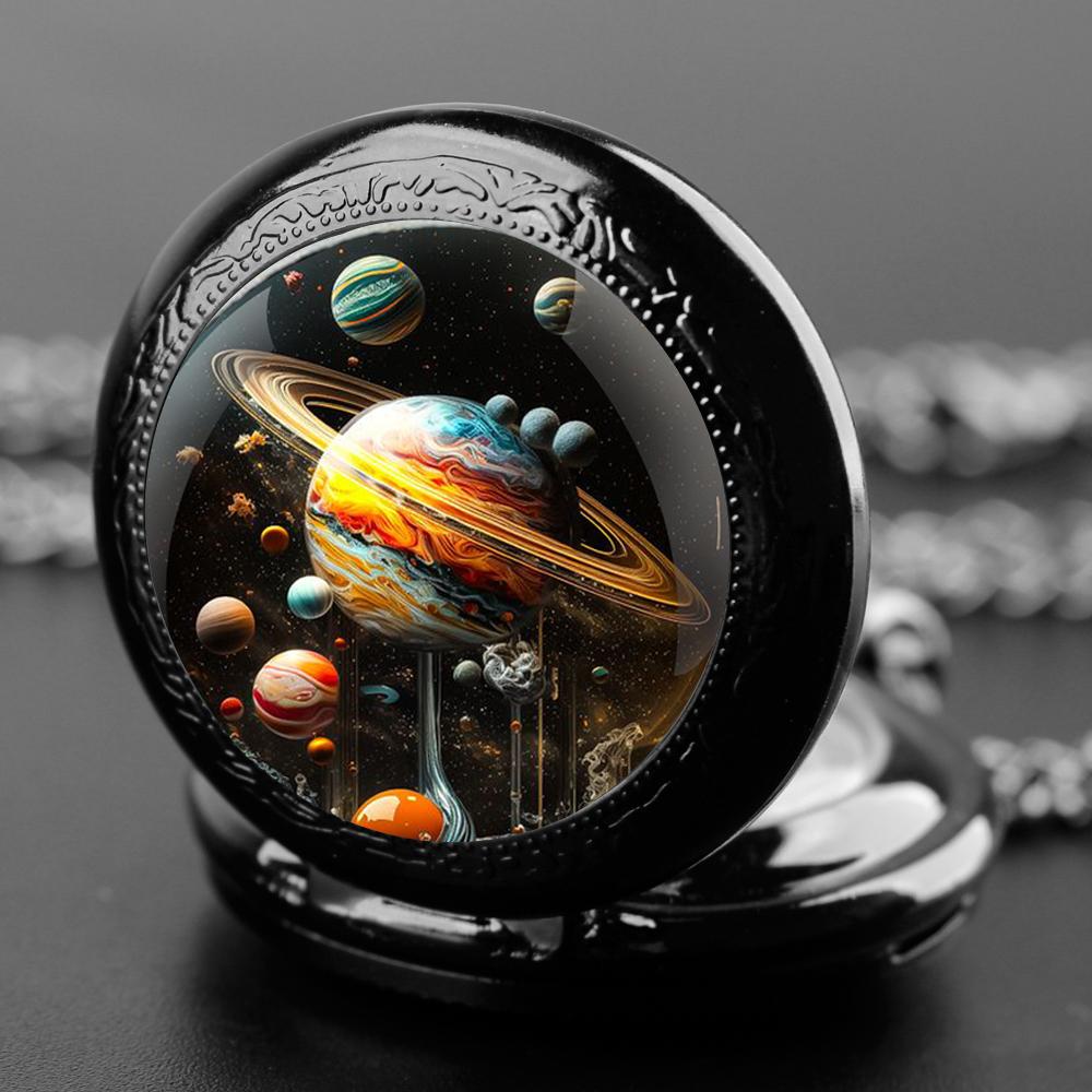Planet World Design кварцевые карманные часы с куполом и прочной цепочкой, циферблат с арабскими цифрами для мужчин и женщин, креативные подарки