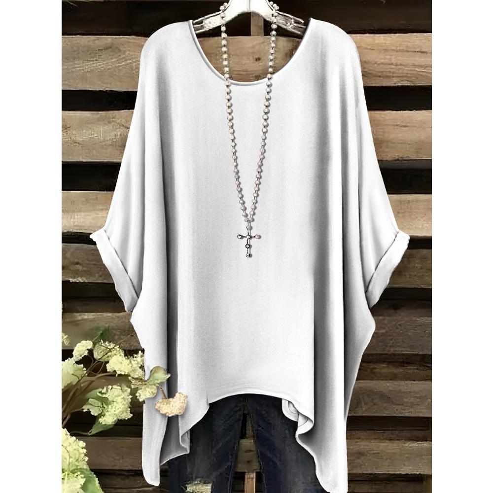 Women 's T-Shirt Simple Color Gradient Print Elegant Irregular Hem O- Neck Women's Clothing Casual T-Shirt Vacation Style Loose
