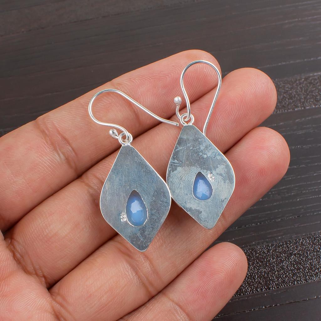 Молочный опал драгоценный камень 925 стерлинговое серебро красивые украшения ручной работы серьги 1,90" EE-35-14