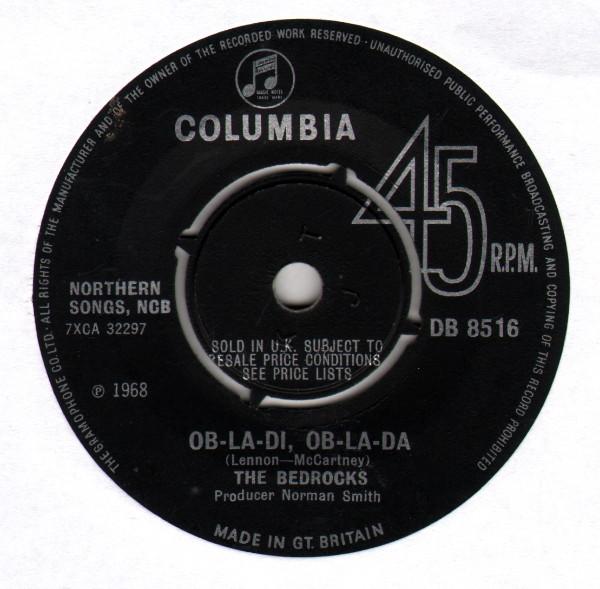 7-дюймовая пластинка BEDROCKS ObLaDi ObLaDa DB8516 Columbia 1968 UK Rock Б/у