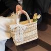 Дорожная праздничная кружевная плетеная сумка-ведро с ручкой сверху, большая вместимость, летняя пляжная соломенная плетеная сумка ручной работы через плечо