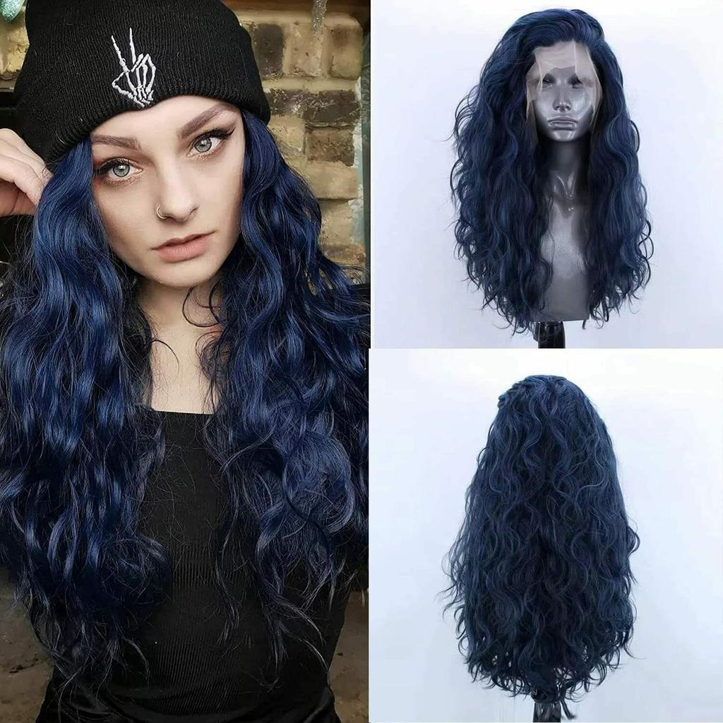 AIMEYA Dark Brown Long Curly Synthetic Lace Front Wigs for Women Free Part Pre Plucked Natural Hairline Cosplay Wigs