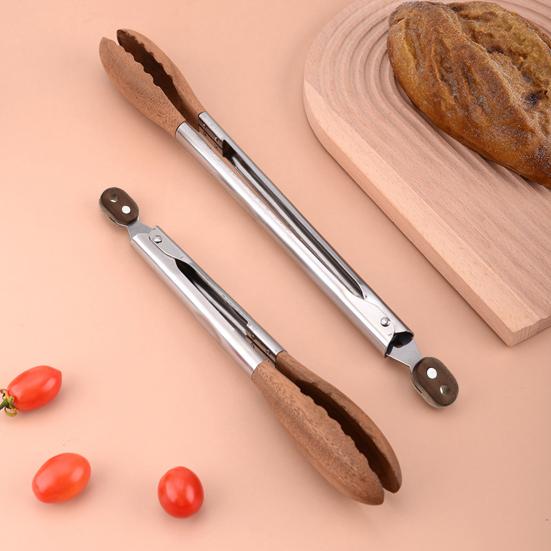 Wooden Tongs for Cooking Stainless Steel Kitchen Tongs Food Clip with Locking Mechanism