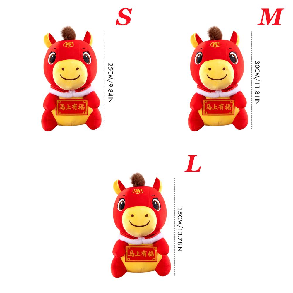 2026 Red Lucky Horse Plush Toy 25/30/35cm New Year Mascot Chinatown Boutique Pony Decor Festival Kid Gift