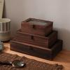S/M/L1pc Jewelry Gift Organizer Rectangular Vintage Wooden Storage Box with Hinged Cover, Dustproof Treasure &Keepsake Display Case.
