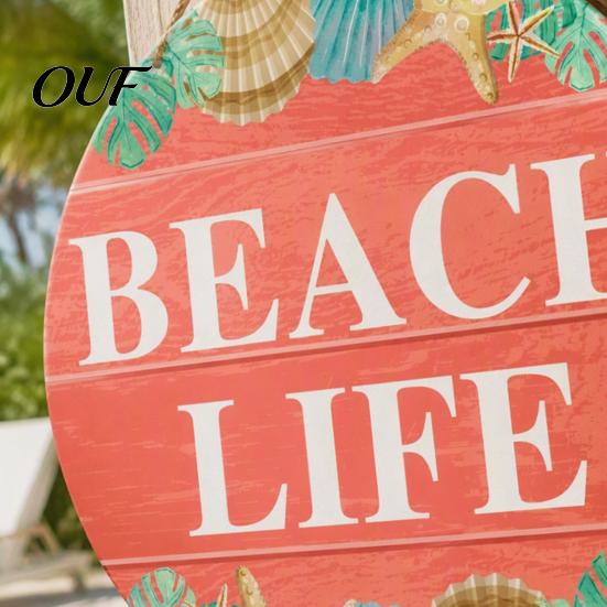 Summer Party Supplies Wooden Swim Ring Hanging Sign for Pool Decoration, Beach Theme Wall Decor Art with Hemp Rope, Double Layer Seaside Bathroom