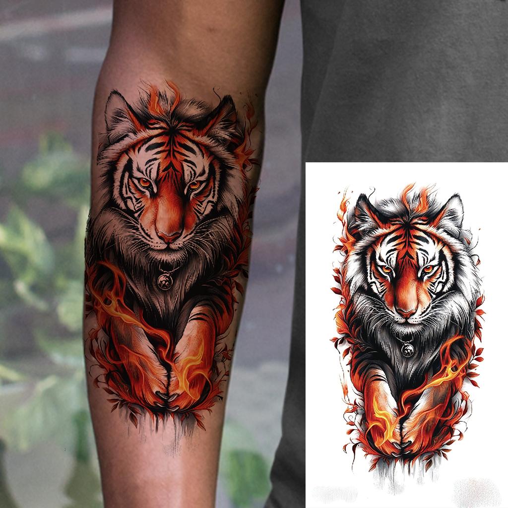 1 Sheet Wolf Tiger Astronaut Dragon Skeleton Temporary Tattoos For Women Men Adults Fake Skull Flower Tattoo Sticker Waterproof