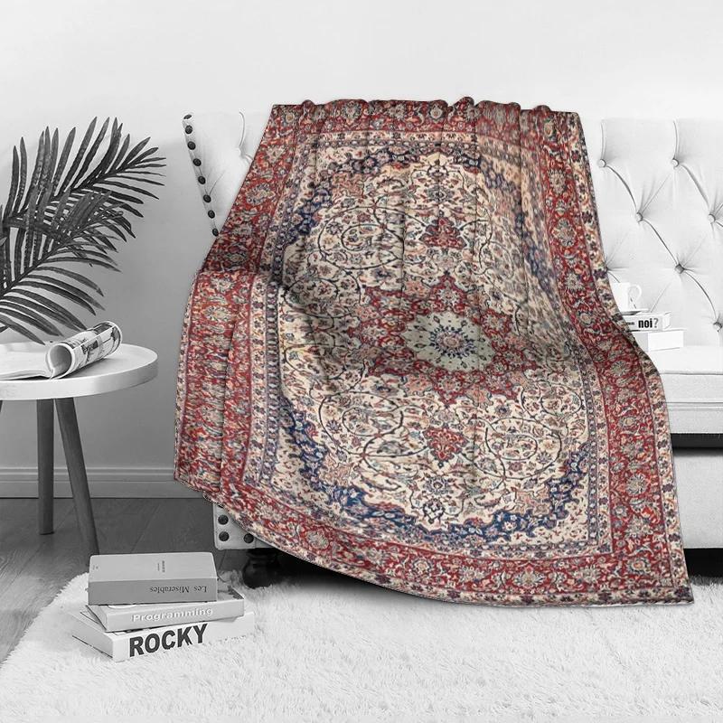 Persian Style Wool Throw Blanket for Sofa Bed Travel Camping Living Room Office Conditioning Blanket for All Seasons Gifts