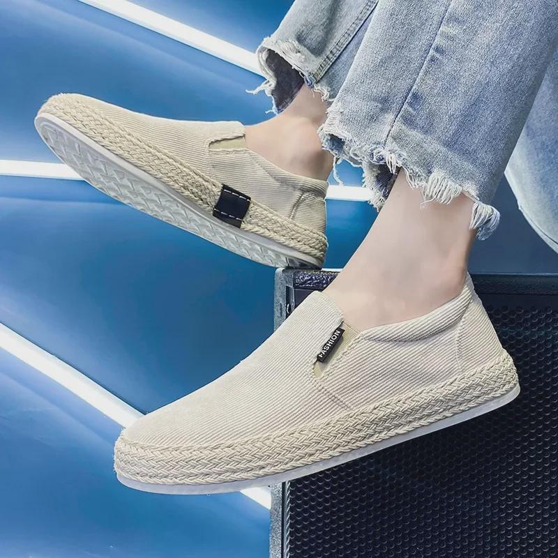 Men's Spring 2024 White Casual Slip-On Canvas Sneakers, Breathable Old Beijing Style