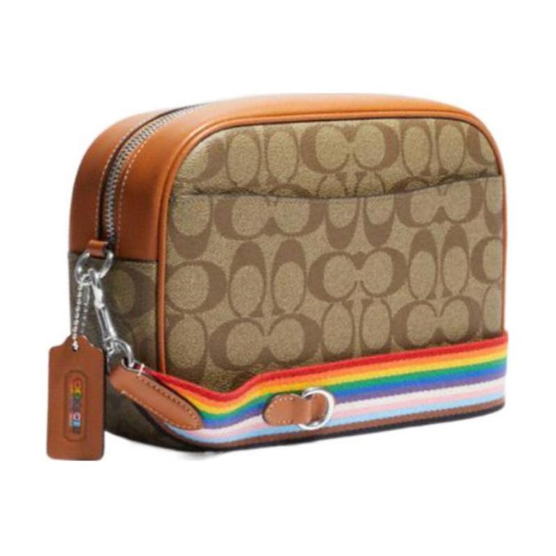 Coach Джейми 24 Серебряный Логотип с Буквами Логотип Модная Наклейка Классическая Жаккардовая Кожаная Сумка для Камеры Сумка на Плечо Сумка через Плечо Средняя Женская Коричневая